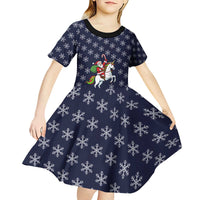 Horse And Santa Claus Christmas Christmas Kid Short Sleeve Dress Xmas Holiday Patterns - Wonder Print Shop