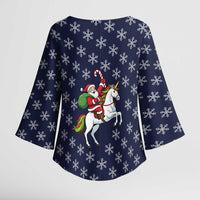 Horse And Santa Claus Christmas Christmas Kimono Sleeve Blouse Xmas Holiday Patterns - Wonder Print Shop