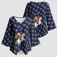 Horse And Santa Claus Christmas Christmas Kimono Sleeve Blouse Xmas Holiday Patterns - Wonder Print Shop