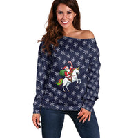 Horse And Santa Claus Christmas Christmas Off Shoulder Sweater Xmas Holiday Patterns - Wonder Print Shop