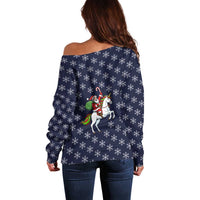Horse And Santa Claus Christmas Christmas Off Shoulder Sweater Xmas Holiday Patterns - Wonder Print Shop