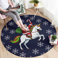 Horse And Santa Claus Christmas Christmas Round Carpet Xmas Holiday Patterns - Wonder Print Shop