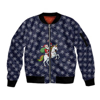 Horse And Santa Claus Christmas Christmas Sleeve Zip Bomber Jacket Xmas Holiday Patterns - Wonder Print Shop