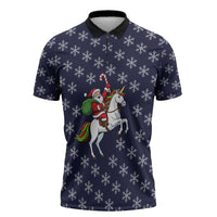 Horse And Santa Claus Christmas Christmas Zipper Polo Shirt Xmas Holiday Patterns - Wonder Print Shop