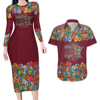 Home Sweet Home Minnesota Flower Christmas Couples Matching Long Sleeve Bodycon Dress and Hawaiian Shirt Xmas Holiday Patterns - Wonder Print Shop