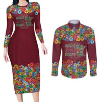 Home Sweet Home Minnesota Flower Christmas Couples Matching Long Sleeve Bodycon Dress and Long Sleeve Button Shirt Xmas Holiday Patterns - Wonder Print Shop