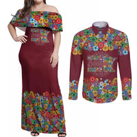 Home Sweet Home Minnesota Flower Christmas Couples Matching Off Shoulder Maxi Dress and Long Sleeve Button Shirt Xmas Holiday Patterns - Wonder Print Shop