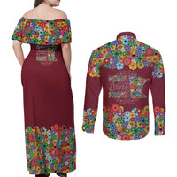 Home Sweet Home Minnesota Flower Christmas Couples Matching Off Shoulder Maxi Dress and Long Sleeve Button Shirt Xmas Holiday Patterns - Wonder Print Shop