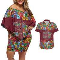 Home Sweet Home Minnesota Flower Christmas Couples Matching Off Shoulder Short Dress and Hawaiian Shirt Xmas Holiday Patterns - Wonder Print Shop