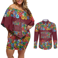 Home Sweet Home Minnesota Flower Christmas Couples Matching Off Shoulder Short Dress and Long Sleeve Button Shirt Xmas Holiday Patterns - Wonder Print Shop