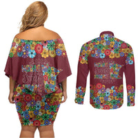 Home Sweet Home Minnesota Flower Christmas Couples Matching Off Shoulder Short Dress and Long Sleeve Button Shirt Xmas Holiday Patterns - Wonder Print Shop
