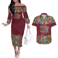 Home Sweet Home Minnesota Flower Christmas Couples Matching Off The Shoulder Long Sleeve Dress and Hawaiian Shirt Xmas Holiday Patterns - Wonder Print Shop