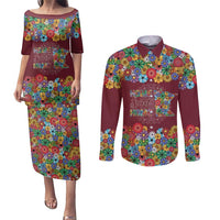 Home Sweet Home Minnesota Flower Christmas Couples Matching Puletasi and Long Sleeve Button Shirt Xmas Holiday Patterns - Wonder Print Shop