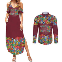 Home Sweet Home Minnesota Flower Christmas Couples Matching Summer Maxi Dress and Long Sleeve Button Shirt Xmas Holiday Patterns - Wonder Print Shop