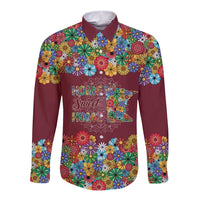 Home Sweet Home Minnesota Flower Christmas Long Sleeve Button Shirt Xmas Holiday Patterns - Wonder Print Shop