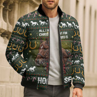 Horse All I Need For Christmas Christmas Bomber Puffer Jacket Xmas Holiday Patterns - Wonder Print Shop