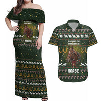 Horse All I Need For Christmas Christmas Couples Matching Off Shoulder Maxi Dress and Hawaiian Shirt Xmas Holiday Patterns - Wonder Print Shop