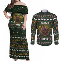 Horse All I Need For Christmas Christmas Couples Matching Off Shoulder Maxi Dress and Long Sleeve Button Shirt Xmas Holiday Patterns - Wonder Print Shop