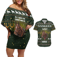 Horse All I Need For Christmas Christmas Couples Matching Off Shoulder Short Dress and Hawaiian Shirt Xmas Holiday Patterns - Wonder Print Shop
