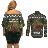 Horse All I Need For Christmas Christmas Couples Matching Off Shoulder Short Dress and Long Sleeve Button Shirt Xmas Holiday Patterns - Wonder Print Shop