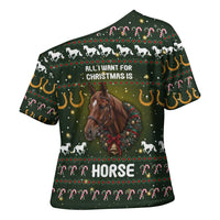 Horse All I Need For Christmas Christmas Cross Shoulder Shirt Xmas Holiday Patterns - Wonder Print Shop