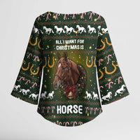 Horse All I Need For Christmas Christmas Kimono Sleeve Blouse Xmas Holiday Patterns - Wonder Print Shop