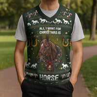 Horse All I Need For Christmas Christmas Knitted V-Neck Vest Xmas Holiday Patterns - Wonder Print Shop