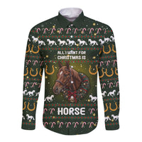 Horse All I Need For Christmas Christmas Long Sleeve Button Shirt Xmas Holiday Patterns - Wonder Print Shop