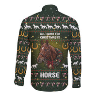 Horse All I Need For Christmas Christmas Long Sleeve Button Shirt Xmas Holiday Patterns - Wonder Print Shop
