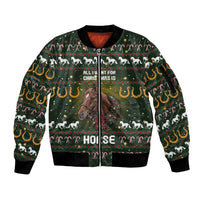 Horse All I Need For Christmas Christmas Sleeve Zip Bomber Jacket Xmas Holiday Patterns - Wonder Print Shop
