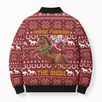 Horse Through The Snow Christmas Design Bomber Puffer Jacket Xmas Holiday Patterns - Wonder Print Shop