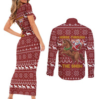 Horse Through The Snow Christmas Design Couples Matching Short Sleeve Bodycon Dress and Long Sleeve Button Shirt Xmas Holiday Patterns - Wonder Print Shop
