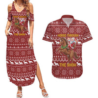 Horse Through The Snow Christmas Design Couples Matching Summer Maxi Dress and Hawaiian Shirt Xmas Holiday Patterns - Wonder Print Shop