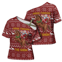Horse Through The Snow Christmas Design Cross Shoulder Shirt Xmas Holiday Patterns - Wonder Print Shop