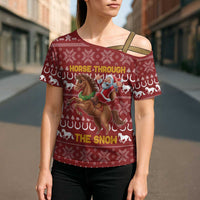 Horse Through The Snow Christmas Design Cross Shoulder Shirt Xmas Holiday Patterns - Wonder Print Shop