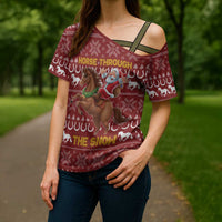 Horse Through The Snow Christmas Design Cross Shoulder Shirt Xmas Holiday Patterns - Wonder Print Shop