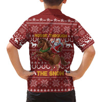 Horse Through The Snow Christmas Design Family Matching Long Sleeve Bodycon Dress and Hawaiian Shirt Xmas Holiday Patterns - Wonder Print Shop