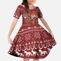 Horse Through The Snow Christmas Design Family Matching Off The Shoulder Long Sleeve Dress and Hawaiian Shirt Xmas Holiday Patterns - Wonder Print Shop