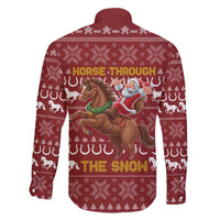 Horse Through The Snow Christmas Design Family Matching Off The Shoulder Long Sleeve Dress and Hawaiian Shirt Xmas Holiday Patterns - Wonder Print Shop