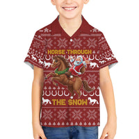 Horse Through The Snow Christmas Design Family Matching Off The Shoulder Long Sleeve Dress and Hawaiian Shirt Xmas Holiday Patterns - Wonder Print Shop