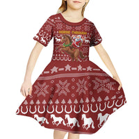 Horse Through The Snow Christmas Design Kid Short Sleeve Dress Xmas Holiday Patterns - Wonder Print Shop