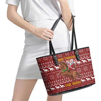 Horse Through The Snow Christmas Design Leather Tote Bag Xmas Holiday Patterns - Wonder Print Shop