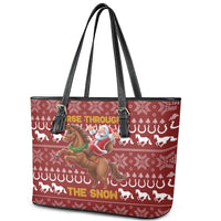Horse Through The Snow Christmas Design Leather Tote Bag Xmas Holiday Patterns - Wonder Print Shop