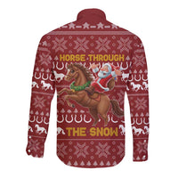 Horse Through The Snow Christmas Design Long Sleeve Button Shirt Xmas Holiday Patterns - Wonder Print Shop