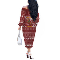 Horse Through The Snow Christmas Design Off The Shoulder Long Sleeve Dress Xmas Holiday Patterns - Wonder Print Shop