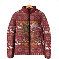 Horse Through The Snow Christmas Design Padded Jacket Xmas Holiday Patterns - Wonder Print Shop