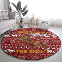 Horse Through The Snow Christmas Design Round Carpet Xmas Holiday Patterns - Wonder Print Shop