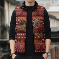 Horse Through The Snow Christmas Design Sleeveless Puffer Jacket Xmas Holiday Patterns - Wonder Print Shop