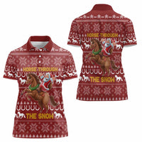 Horse Through The Snow Christmas Design Women Polo Shirt Xmas Holiday Patterns - Wonder Print Shop