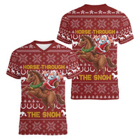 Horse Through The Snow Christmas Design Women V-Neck T-Shirt Xmas Holiday Patterns - Wonder Print Shop